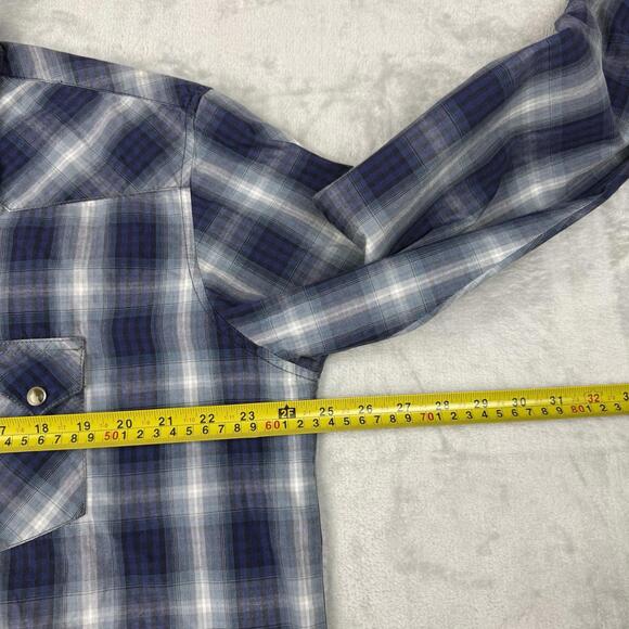 Vintage Wrangler Western Plaid Snap Button Shirt Blue Cowboy Workwear Men Size L - Picture 4 of 9